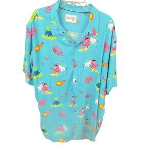 Huntington Beach California Men's Surf Team Dinosaur On Skateboard Button Down
